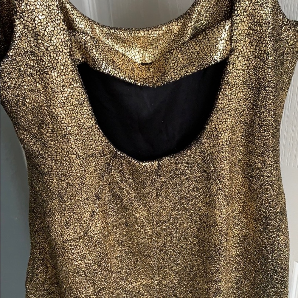 Vintage Gold Metallic Cocktail Dress Party Holiday Evening Size Large - Picture 8 of 9